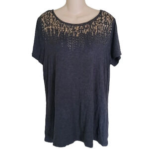 Apt.9 Dark Gray with Gold Sequins Short Sleeve T-Shirt Top Size Women's Large